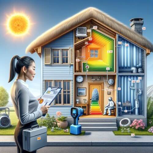 Inspector reviews energy map Home energy audit